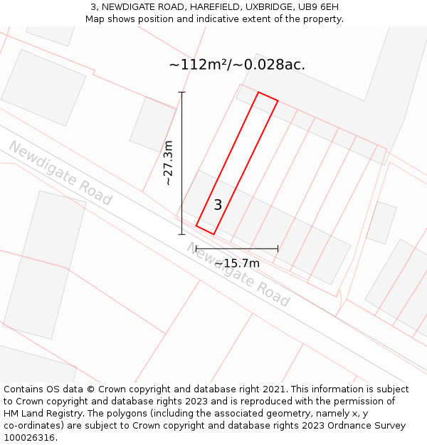 3, NEWDIGATE ROAD, HAREFIELD, UXBRIDGE, UB9 6EH: Plot and title map