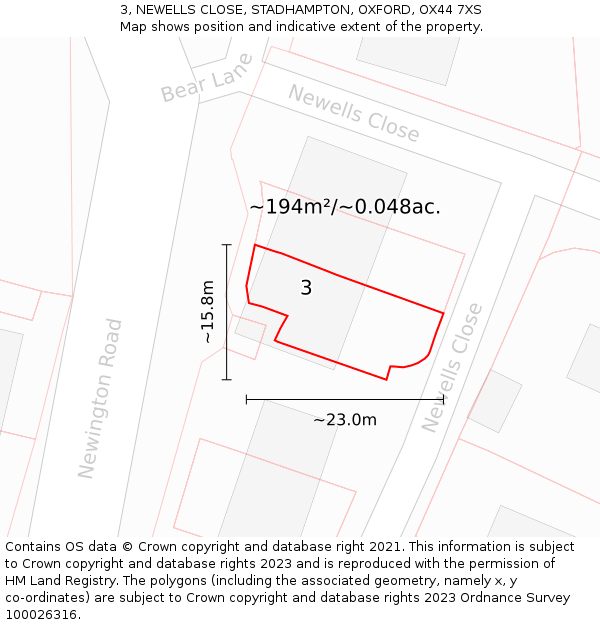 3, NEWELLS CLOSE, STADHAMPTON, OXFORD, OX44 7XS: Plot and title map