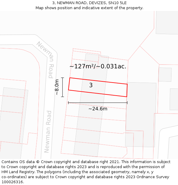 3, NEWMAN ROAD, DEVIZES, SN10 5LE: Plot and title map