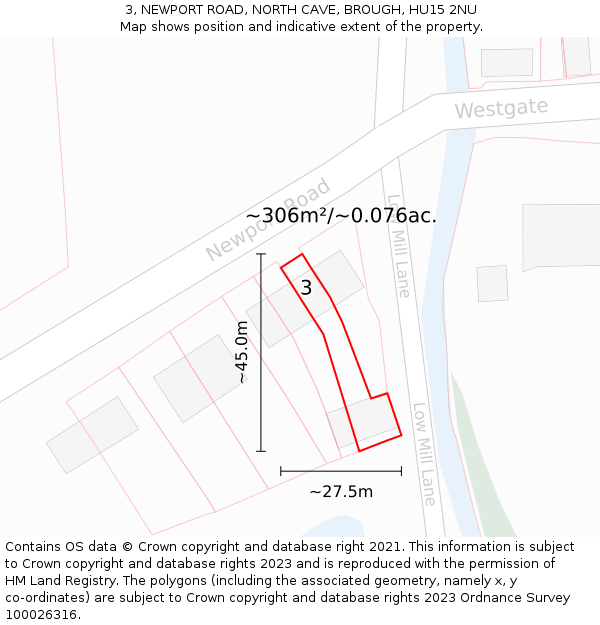 3, NEWPORT ROAD, NORTH CAVE, BROUGH, HU15 2NU: Plot and title map