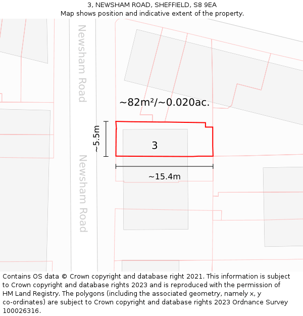3, NEWSHAM ROAD, SHEFFIELD, S8 9EA: Plot and title map