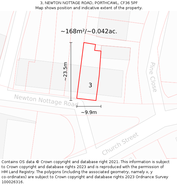 3, NEWTON NOTTAGE ROAD, PORTHCAWL, CF36 5PF: Plot and title map
