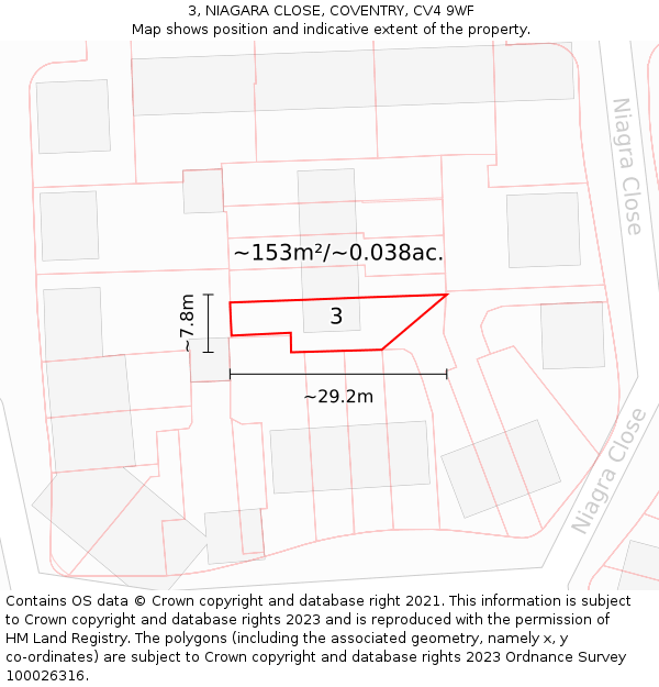 3, NIAGARA CLOSE, COVENTRY, CV4 9WF: Plot and title map