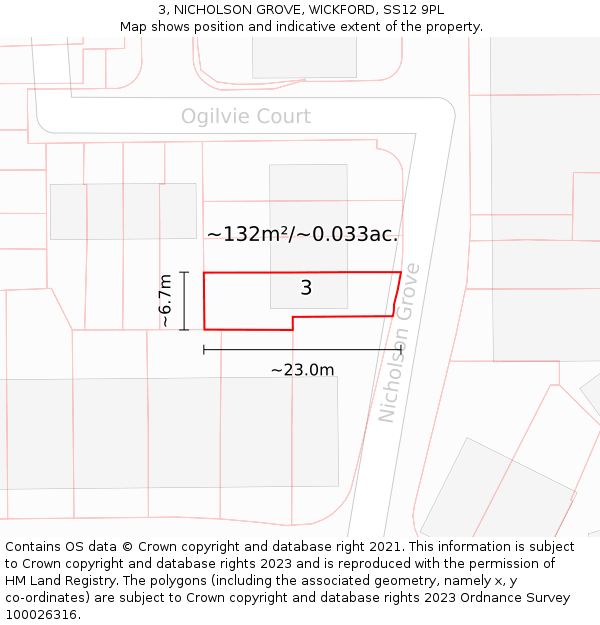 3, NICHOLSON GROVE, WICKFORD, SS12 9PL: Plot and title map