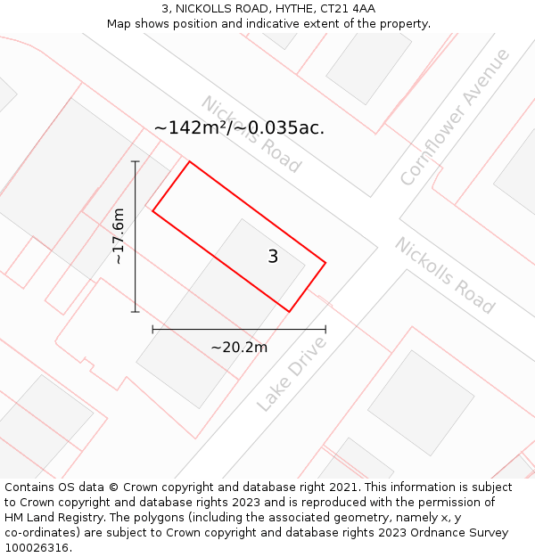 3, NICKOLLS ROAD, HYTHE, CT21 4AA: Plot and title map