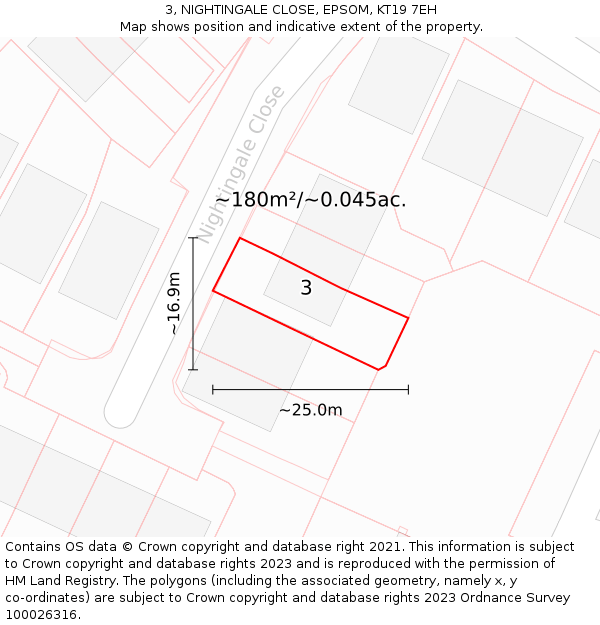 3, NIGHTINGALE CLOSE, EPSOM, KT19 7EH: Plot and title map