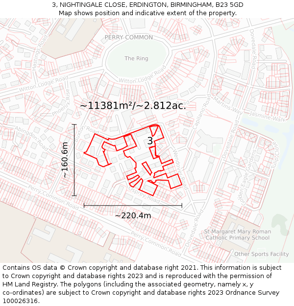 3, NIGHTINGALE CLOSE, ERDINGTON, BIRMINGHAM, B23 5GD: Plot and title map