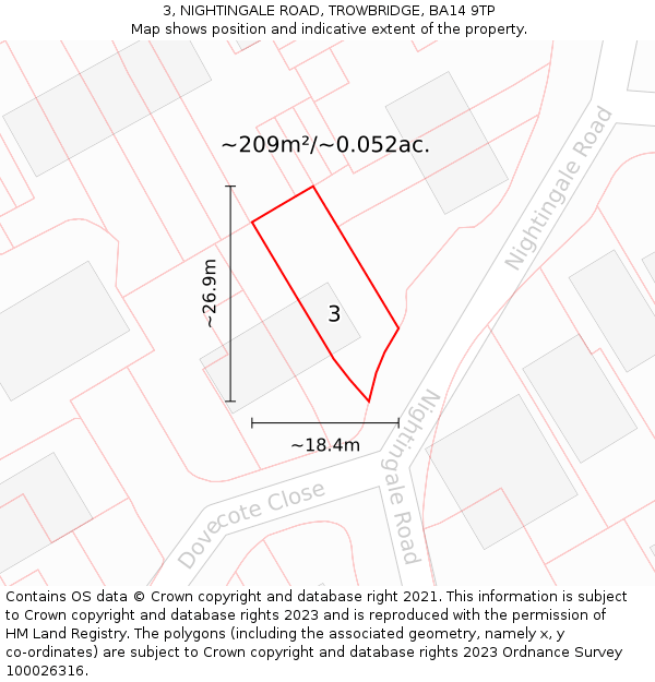 3, NIGHTINGALE ROAD, TROWBRIDGE, BA14 9TP: Plot and title map