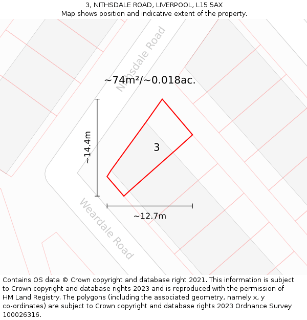 3, NITHSDALE ROAD, LIVERPOOL, L15 5AX: Plot and title map