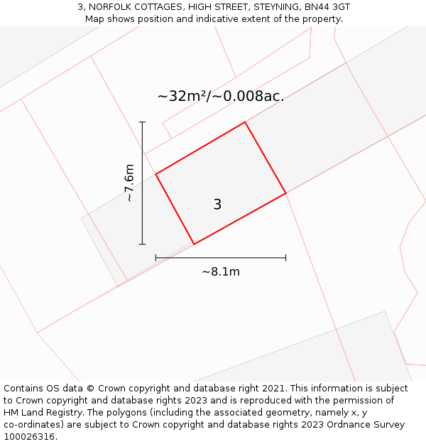 3, NORFOLK COTTAGES, HIGH STREET, STEYNING, BN44 3GT: Plot and title map
