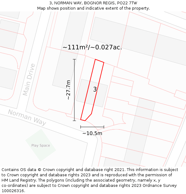 3, NORMAN WAY, BOGNOR REGIS, PO22 7TW: Plot and title map