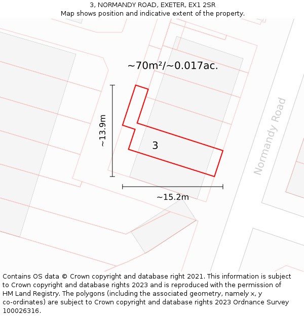 3, NORMANDY ROAD, EXETER, EX1 2SR: Plot and title map