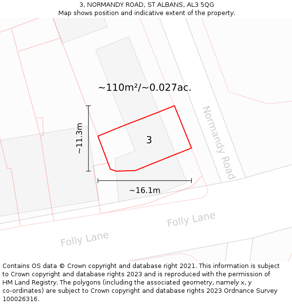 3, NORMANDY ROAD, ST ALBANS, AL3 5QG: Plot and title map