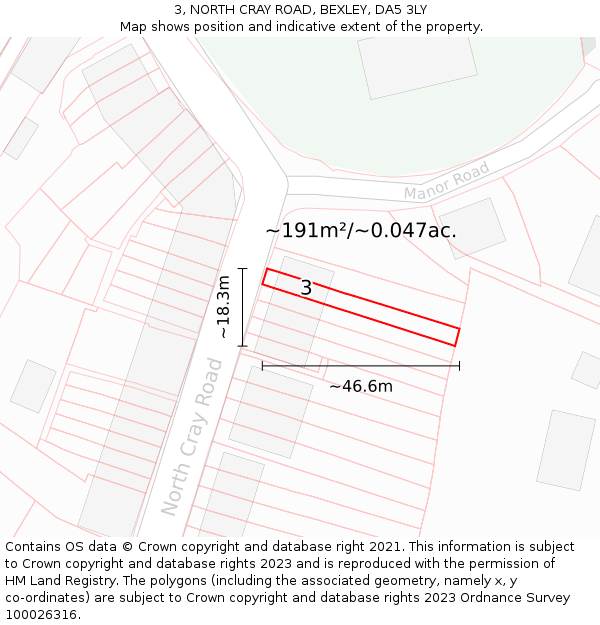 3, NORTH CRAY ROAD, BEXLEY, DA5 3LY: Plot and title map