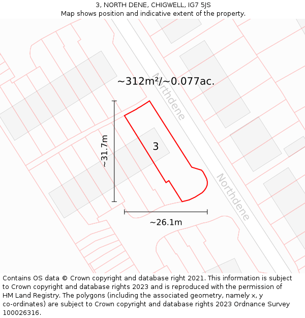 3, NORTH DENE, CHIGWELL, IG7 5JS: Plot and title map