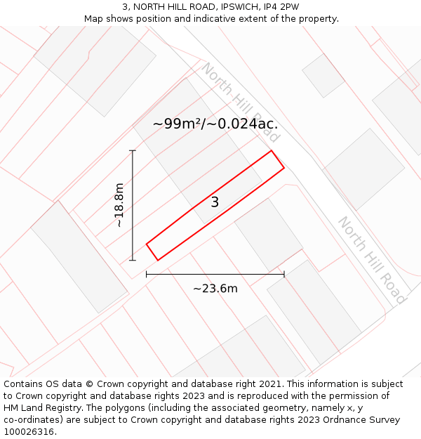 3, NORTH HILL ROAD, IPSWICH, IP4 2PW: Plot and title map