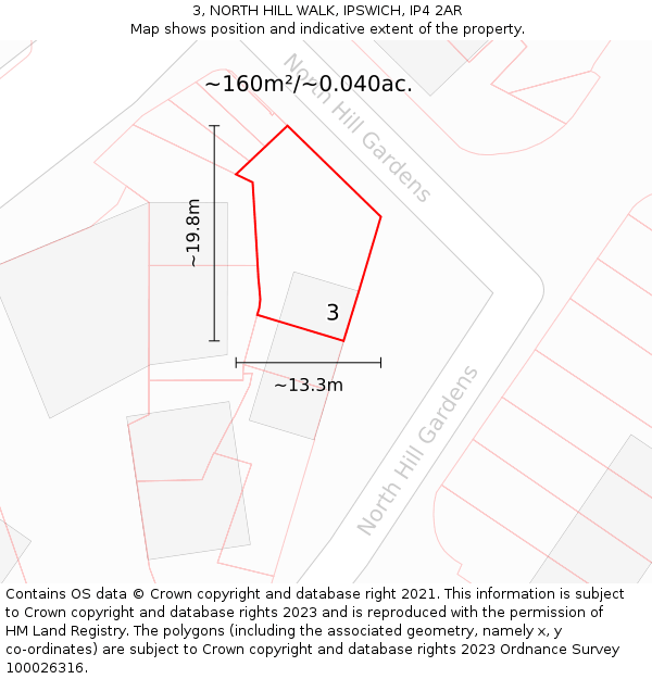 3, NORTH HILL WALK, IPSWICH, IP4 2AR: Plot and title map