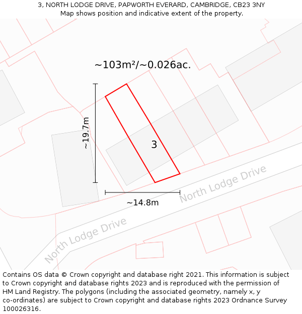 3, NORTH LODGE DRIVE, PAPWORTH EVERARD, CAMBRIDGE, CB23 3NY: Plot and title map