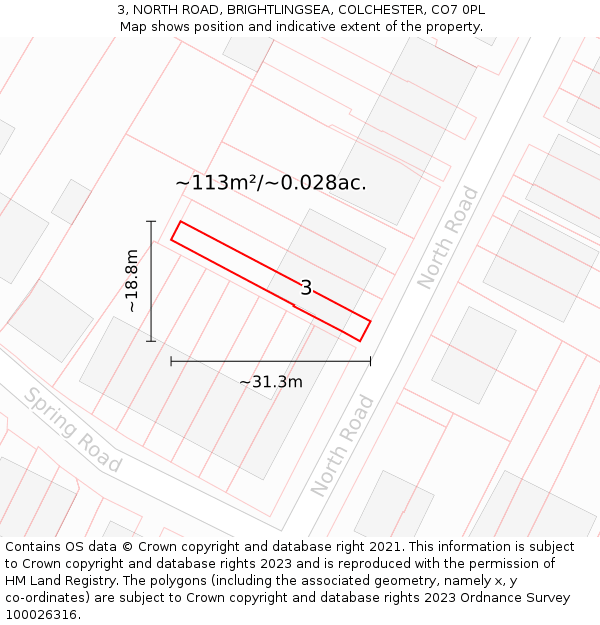 3, NORTH ROAD, BRIGHTLINGSEA, COLCHESTER, CO7 0PL: Plot and title map