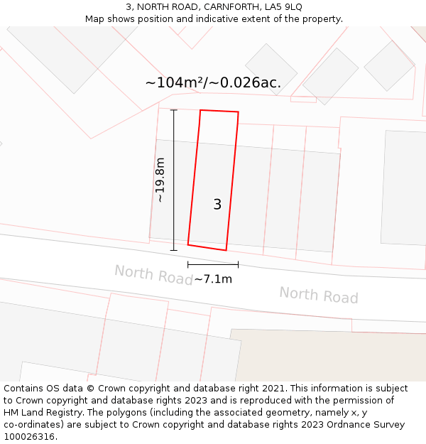 3, NORTH ROAD, CARNFORTH, LA5 9LQ: Plot and title map