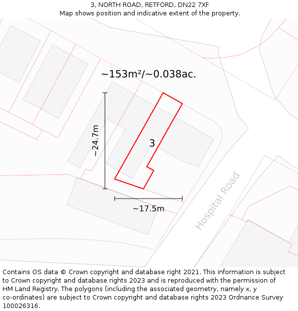 3, NORTH ROAD, RETFORD, DN22 7XF: Plot and title map