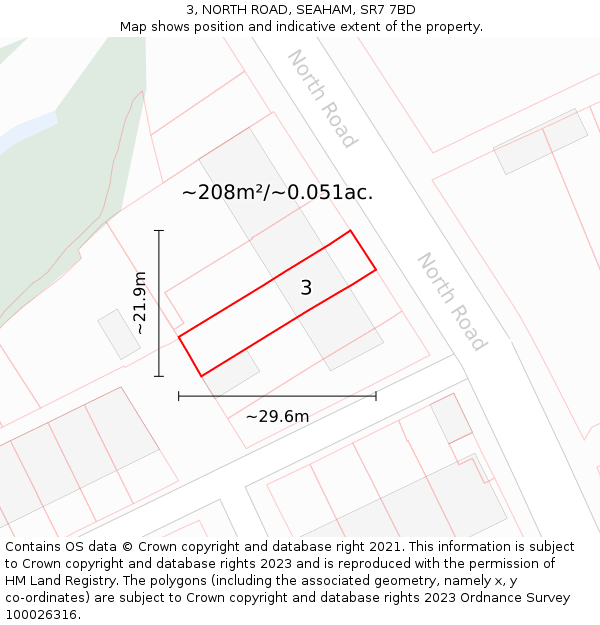 3, NORTH ROAD, SEAHAM, SR7 7BD: Plot and title map
