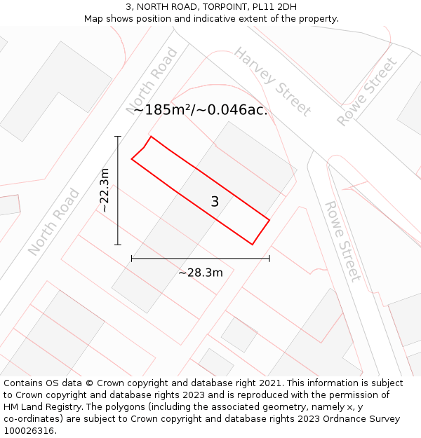 3, NORTH ROAD, TORPOINT, PL11 2DH: Plot and title map