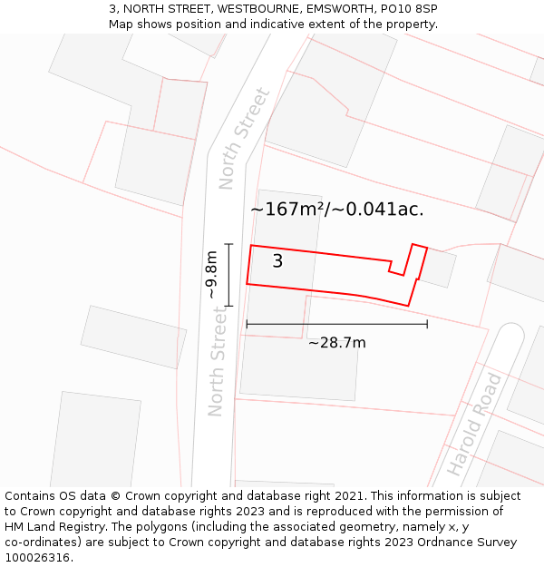 3, NORTH STREET, WESTBOURNE, EMSWORTH, PO10 8SP: Plot and title map