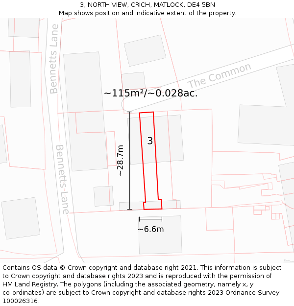 3, NORTH VIEW, CRICH, MATLOCK, DE4 5BN: Plot and title map