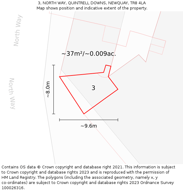 3, NORTH WAY, QUINTRELL DOWNS, NEWQUAY, TR8 4LA: Plot and title map