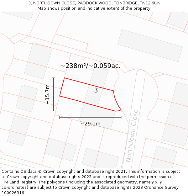 3, NORTHDOWN CLOSE, PADDOCK WOOD, TONBRIDGE, TN12 6UN: Plot and title map