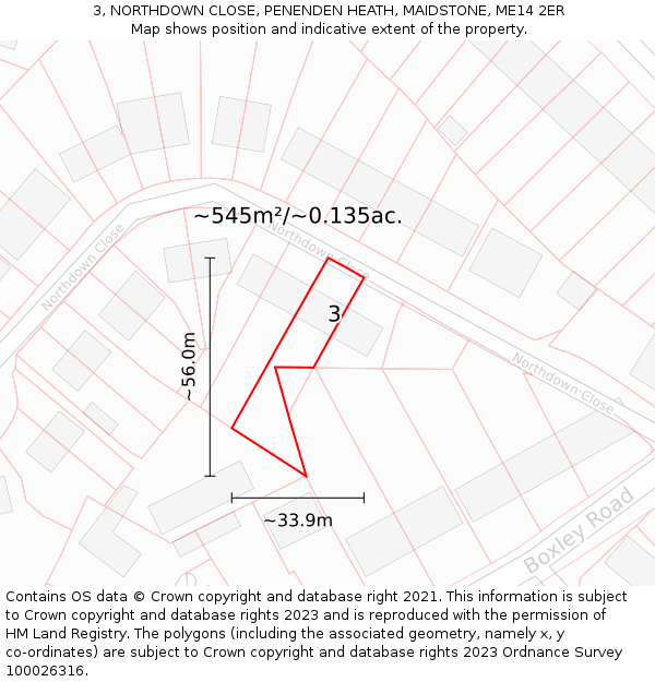 3, NORTHDOWN CLOSE, PENENDEN HEATH, MAIDSTONE, ME14 2ER: Plot and title map