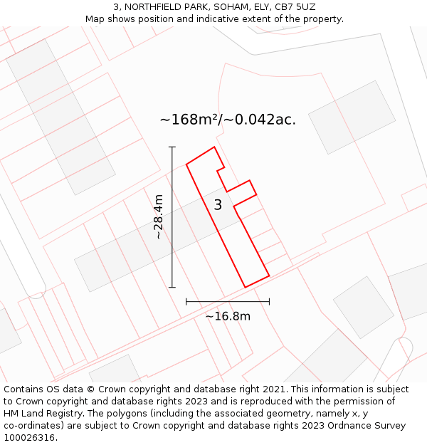 3, NORTHFIELD PARK, SOHAM, ELY, CB7 5UZ: Plot and title map