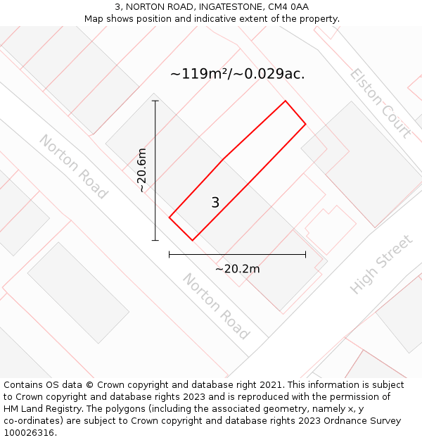3, NORTON ROAD, INGATESTONE, CM4 0AA: Plot and title map