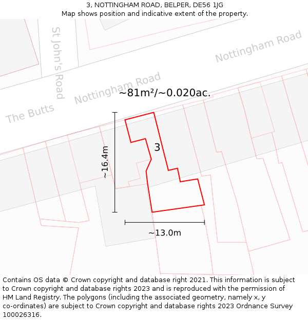 3, NOTTINGHAM ROAD, BELPER, DE56 1JG: Plot and title map