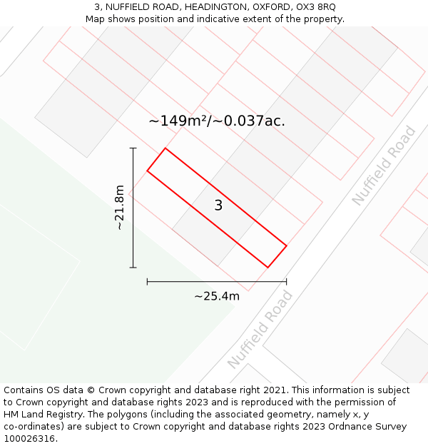3, NUFFIELD ROAD, HEADINGTON, OXFORD, OX3 8RQ: Plot and title map