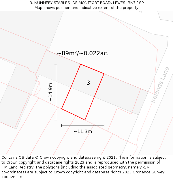 3, NUNNERY STABLES, DE MONTFORT ROAD, LEWES, BN7 1SP: Plot and title map