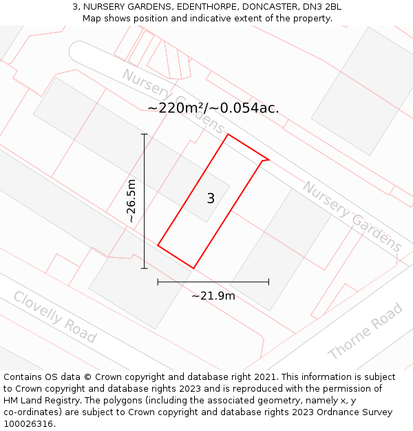 3, NURSERY GARDENS, EDENTHORPE, DONCASTER, DN3 2BL: Plot and title map