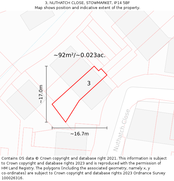 3, NUTHATCH CLOSE, STOWMARKET, IP14 5BF: Plot and title map