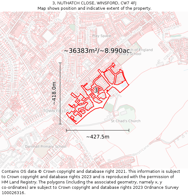 3, NUTHATCH CLOSE, WINSFORD, CW7 4FJ: Plot and title map