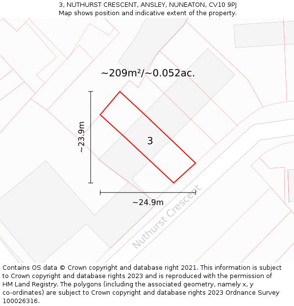 3, NUTHURST CRESCENT, ANSLEY, NUNEATON, CV10 9PJ: Plot and title map