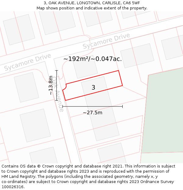3, OAK AVENUE, LONGTOWN, CARLISLE, CA6 5WF: Plot and title map