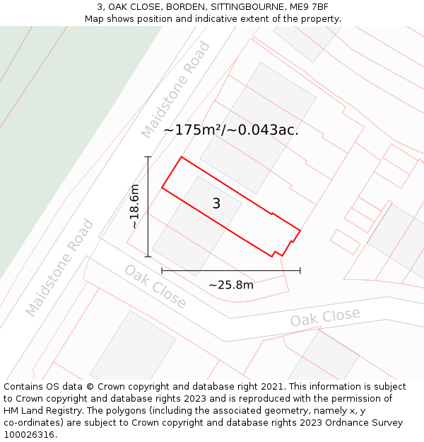 3, OAK CLOSE, BORDEN, SITTINGBOURNE, ME9 7BF: Plot and title map