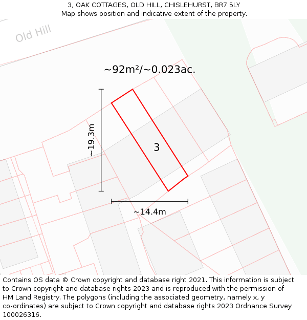 3, OAK COTTAGES, OLD HILL, CHISLEHURST, BR7 5LY: Plot and title map
