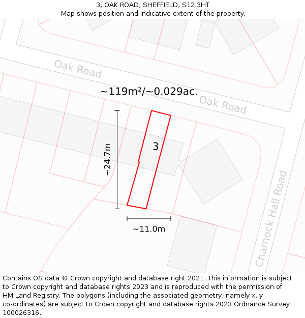 3, OAK ROAD, SHEFFIELD, S12 3HT: Plot and title map