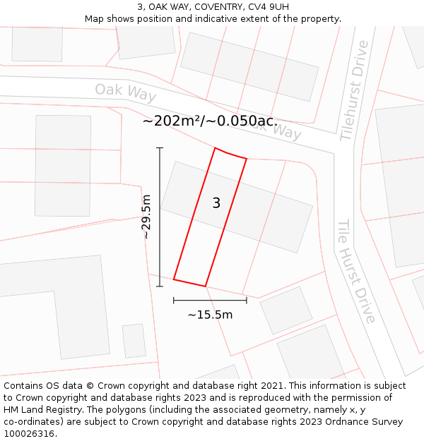 3, OAK WAY, COVENTRY, CV4 9UH: Plot and title map