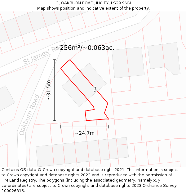 3, OAKBURN ROAD, ILKLEY, LS29 9NN: Plot and title map