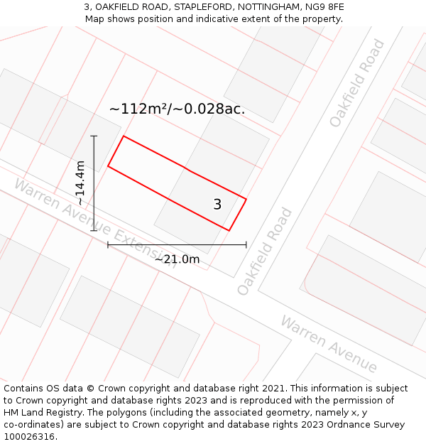 3, OAKFIELD ROAD, STAPLEFORD, NOTTINGHAM, NG9 8FE: Plot and title map