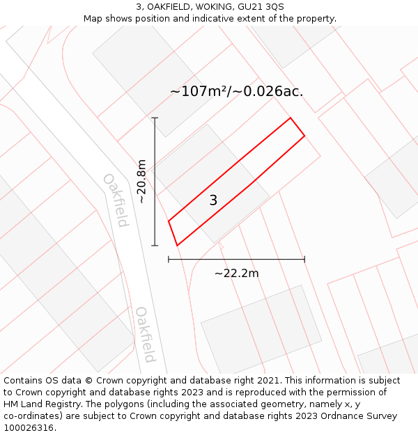 3, OAKFIELD, WOKING, GU21 3QS: Plot and title map