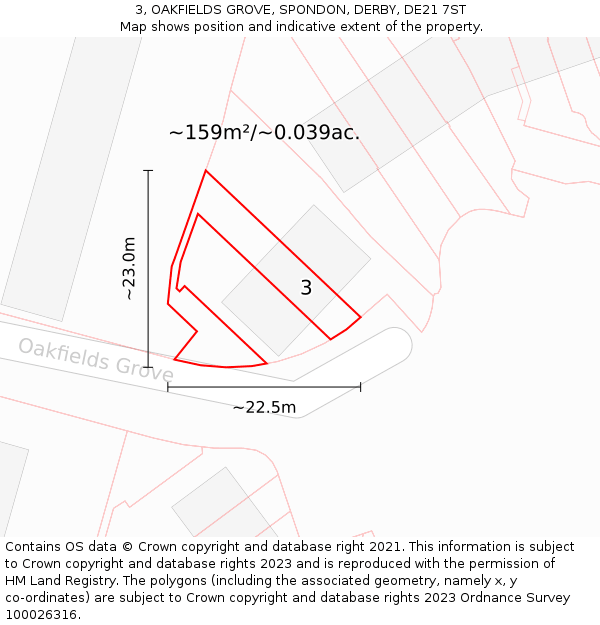 3, OAKFIELDS GROVE, SPONDON, DERBY, DE21 7ST: Plot and title map